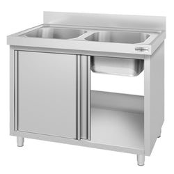 Szafka zlewozmywakowa ECO - stal nierdzewna AISI 304 - 1000x700mm - z 2 komorami środkowa