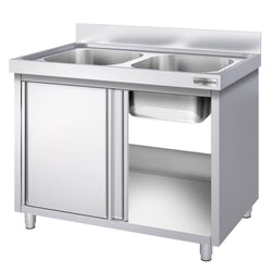 Szafka zlewozmywakowa PREMIUM - stal nierdzewna AISI 304 - 1400x600mm - z 2 komorami środkowa