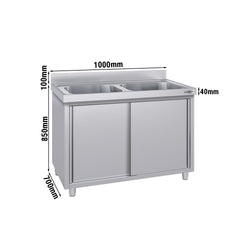 Szafka zlewozmywakowa ECO - stal nierdzewna AISI 304 - 1000x700mm - z 2 komorami środkowa