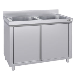 Szafka zlewozmywakowa ECO - stal nierdzewna AISI 304 - 1000x700mm - z 2 komorami środkowa
