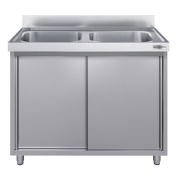 Szafka zlewozmywakowa ECO - stal nierdzewna AISI 304 - 1000x700mm - z 2 komorami środkowa