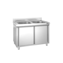 Szafka zlewozmywakowa PREMIUM - stal nierdzewna AISI 304 - 1000x700mm - z 2 komorami środkowa