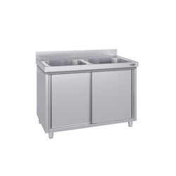 Szafka zlewozmywakowa ECO - stal nierdzewna AISI 304 - 1200x700mm - z 2 komorami środkowa