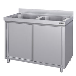 Szafka zlewozmywakowa ECO - stal nierdzewna AISI 304 - 1200x700mm - z 2 komorami środkowa