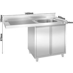 Szafka zlewozmywakowa dla zmywarki do naczyń - 1400x600 mm - z 1 zlewem po prawej stronie