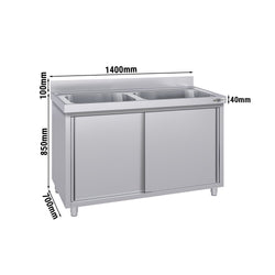 Szafka zlewozmywakowa ECO - stal nierdzewna AISI 304 - 1400x700mm - z 2 komorami środkowa
