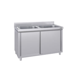 Szafka zlewozmywakowa ECO - stal nierdzewna AISI 304 - 1400x700mm - z 2 komorami środkowa
