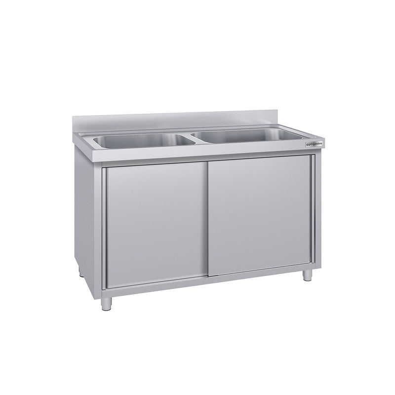 Szafka zlewozmywakowa ECO - stal nierdzewna AISI 304 - 1400x700mm - z 2 komorami środkowa