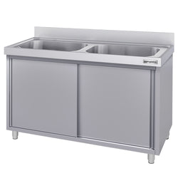 Szafka zlewozmywakowa ECO - stal nierdzewna AISI 304 - 1400x700mm - z 2 komorami środkowa