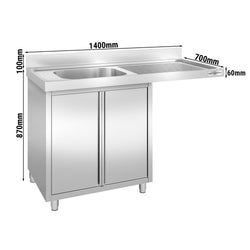 Szafka zlewozmywakowa dla zmywarki do naczyń - 1400x700 mm - z 1 zlewem po lewej stronie