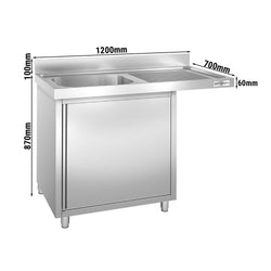 Szafka zlewozmywakowa dla zmywarki do naczyń - 1200x700 mm - z 1 zlewem po lewej stronie
