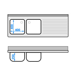 Szafka zlewozmywakowa ECO – 1600 x 600 mm – z 3 szufladami i 2 zlewami po lewej stronie