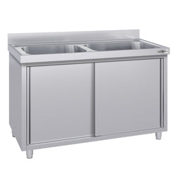 Szafka zlewozmywakowa ECO - stal nierdzewna AISI 304 - 1600x700mm - z 2 komorami środkowa