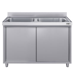 Szafka zlewozmywakowa ECO - stal nierdzewna AISI 304 - 1600x700mm - z 2 komorami środkowa