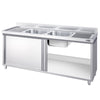 Zlew ze szafką ze stali nierdzewnej PREMIUM - 1800x700 mm - z 2 komorami pośrodku