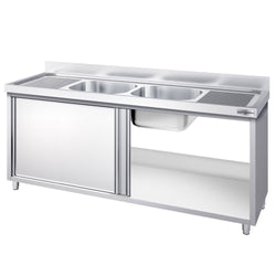 Szafka zlewozmywakowa PREMIUM - stal nierdzewna AISI 304 - 1800x600mm - z 2 komorami środkowa