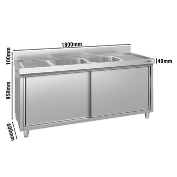 Szafka pod zlewozmywak ECO - 1800x600 mm - z 2 komorami pośrodku - Prime Gastro