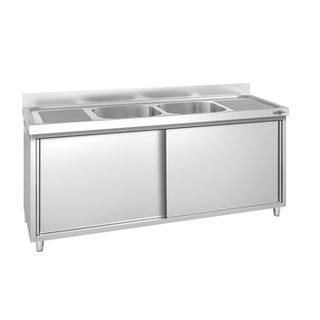 Szafka zlewozmywakowa PREMIUM - stal nierdzewna AISI 304 - 1800x600mm - z 2 komorami środkowa