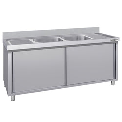 Szafka zlewozmywakowa ECO - stal nierdzewna AISI 304 - 1800x700mm - z 2 komorami środkowa