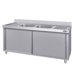 Szafka zlewozmywakowa ECO - stal nierdzewna AISI 304 - 1800x700mm - z 2 komorami środkowa