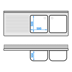 Szafka zlewozmywakowa ECO – 1800 x 700 mm – z koszem na śmieci i 2 zlewami po prawej stronie