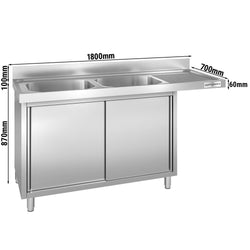 Szafka zlewozmywakowa dla zmywarki do naczyń - 1800x700 mm - z 2 zlewami po lewej stronie