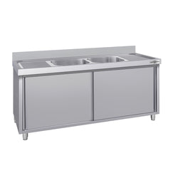 Szafka zlewozmywakowa ECO - stal nierdzewna AISI 304 - 2000x700mm - z 2 komorami środkowa