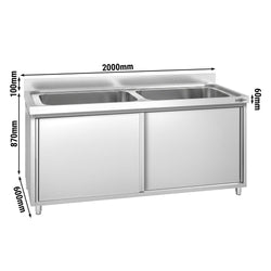 Szafka zlewozmywakowa PREMIUM – 2000 x 600 mm – z 2 komorami