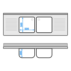 Szafka zlewozmywakowa ECO - stal nierdzewna AISI 304 - 2000x700mm - z 2 komorami środkowa