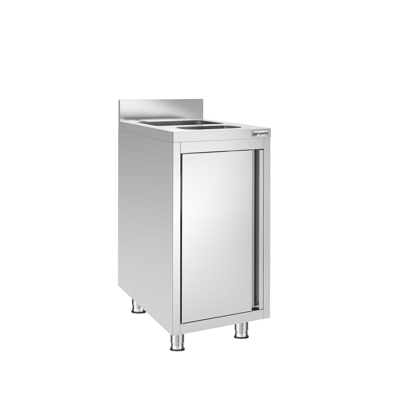 Szafka pod zlewozmywak - stal nierdzewna - 400 x 600 mm - ze zlewozmywakiem i koszem na śmieci