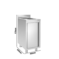 Szafka pod zlewozmywak - stal nierdzewna - 400 x 600 mm - ze zlewozmywakiem i koszem na śmieci