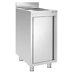 Szafka pod zlewozmywak - stal nierdzewna - 400 x 600 mm - ze zlewozmywakiem i koszem na śmieci