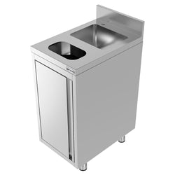 Szafka pod zlewozmywak - stal nierdzewna - 400 x 600 mm - ze zlewozmywakiem i koszem na śmieci