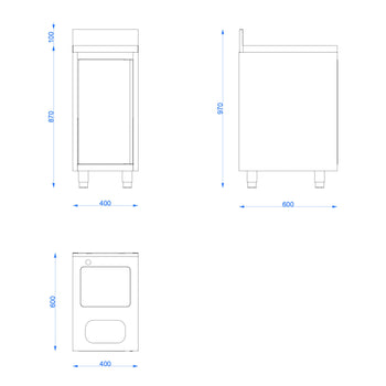 Szafka pod zlewozmywak - stal nierdzewna - 400 x 600 mm - ze zlewozmywakiem i koszem na śmieci - Prime Gastro