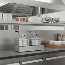 Saucen - / Dosierspender inkl. Edelstahlgestell - 2x4 Liter - einstellbarer Dosierung