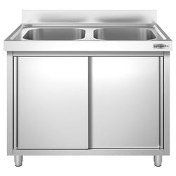 Szafka zlewozmywakowa PREMIUM - stal nierdzewna AISI 304 - 1000x700mm - z 2 komorami środkowa