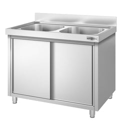 Szafka zlewozmywakowa PREMIUM - stal nierdzewna AISI 304 - 1000x700mm - z 2 komorami środkowa