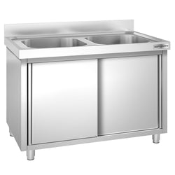 Szafka zlewozmywakowa PREMIUM - stal nierdzewna AISI 304 - 1200x700mm - z 2 komorami środkowa