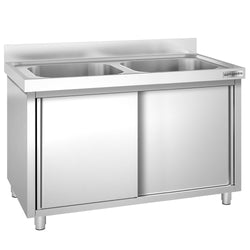Szafka zlewozmywakowa PREMIUM - stal nierdzewna AISI 304 - 1400x600mm - z 2 komorami środkowa