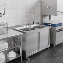 Szafka zlewozmywakowa ECO - stal nierdzewna AISI 304 - 1400x700mm - z 2 komorami środkowa