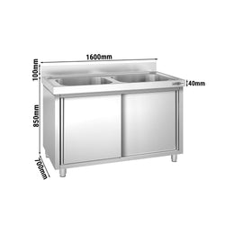 Szafka zlewozmywakowa PREMIUM - stal nierdzewna AISI 304 - 1600x700mm - z 2 komorami środkowa