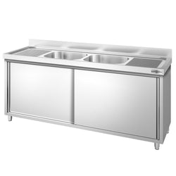 Szafka zlewozmywakowa PREMIUM - stal nierdzewna AISI 304 - 1800x600mm - z 2 komorami środkowa