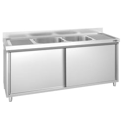 Szafka zlewozmywakowa PREMIUM - stal nierdzewna AISI 304 - 1800x600mm - z 2 komorami środkowa