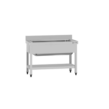 Stół ze zlewem ECO - 1000x700x950mm - z półką - 1-komorowy komory pośrodku skręcany