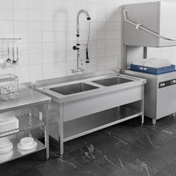 Stół ze zlewem ECO - 1600x600x950mm - z półką - 2-komorowy
