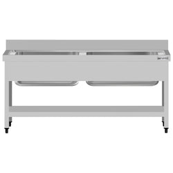 Stół ze zlewem ECO - 1600x700x950mm - z półką - 2-komorowy komory pośrodku skręcany