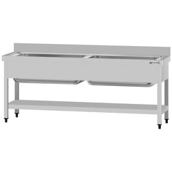 Stół ze zlewem ECO - 1800x700x950mm - z półką - 2-komorowy komory pośrodku