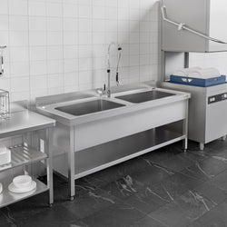 Stół ze zlewem ECO - 1800x700x950mm - z półką - 2-komorowy komory pośrodku
