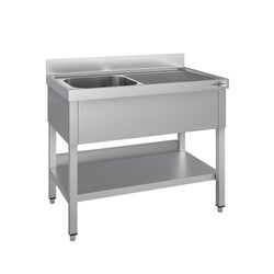Stół ze zlewem ECO - 1000x600x970mm - z półką - 1-komorowy komora po lewej stronie