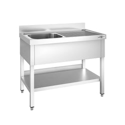 Stół ze zlewem PREMIUM - 1000x600x970mm - z półką - 1-komorowy komora po lewej stronie skręcany